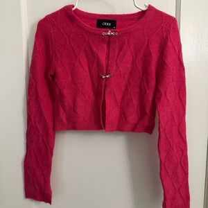 Cider Cableknit Crop Hot Pink Cardigan